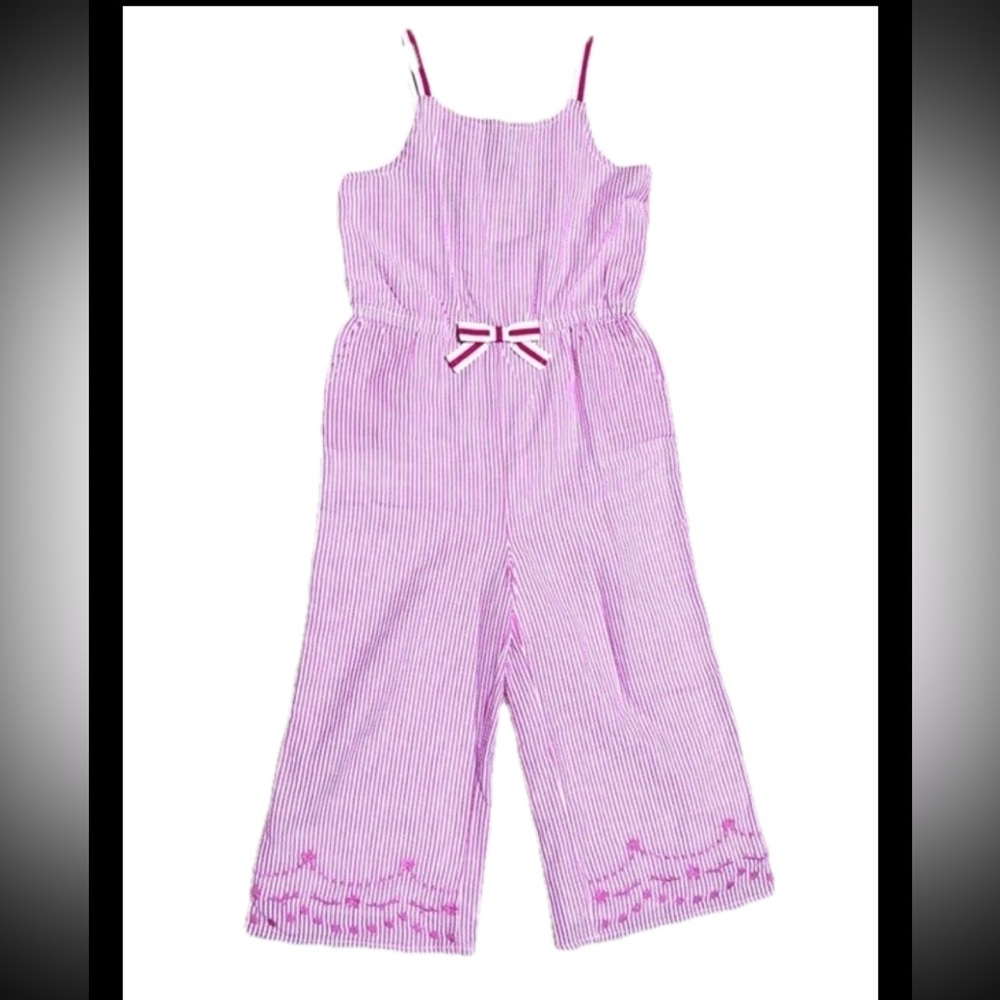 Girls Size 8 Pink & White Sleeveless Seersucker Romper New With Tag